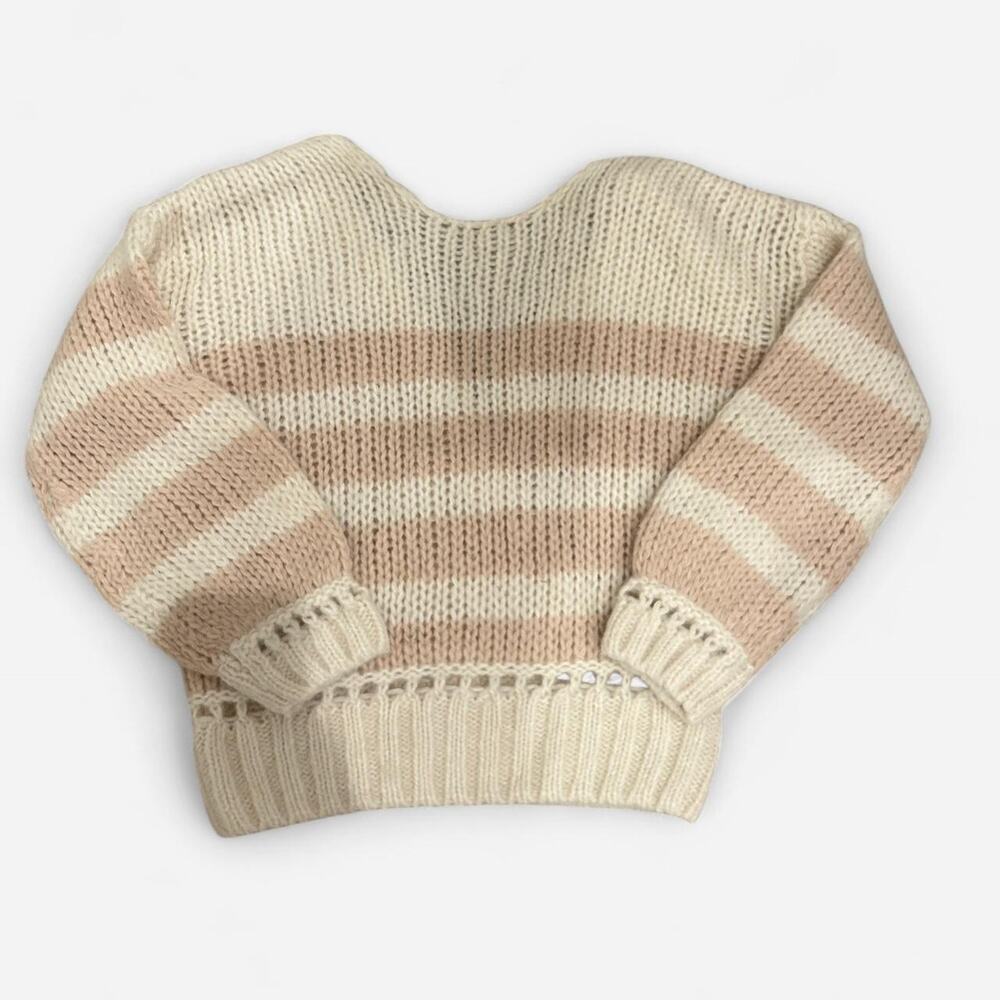 Sezane Alpaca/ Wool blend Chunky knit reversible cream stripe sweater S - Picture 4 of 7